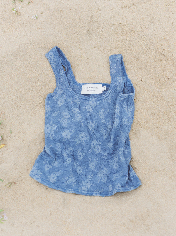 Creased Lace Tank in Bluebell
