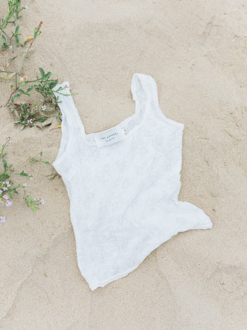 Creased Lace Tank in Iceberg