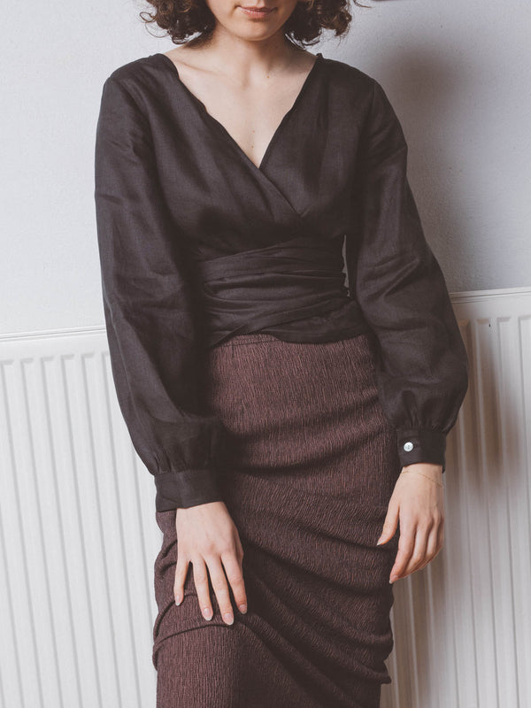 Jude Wrap Top in Black Olive