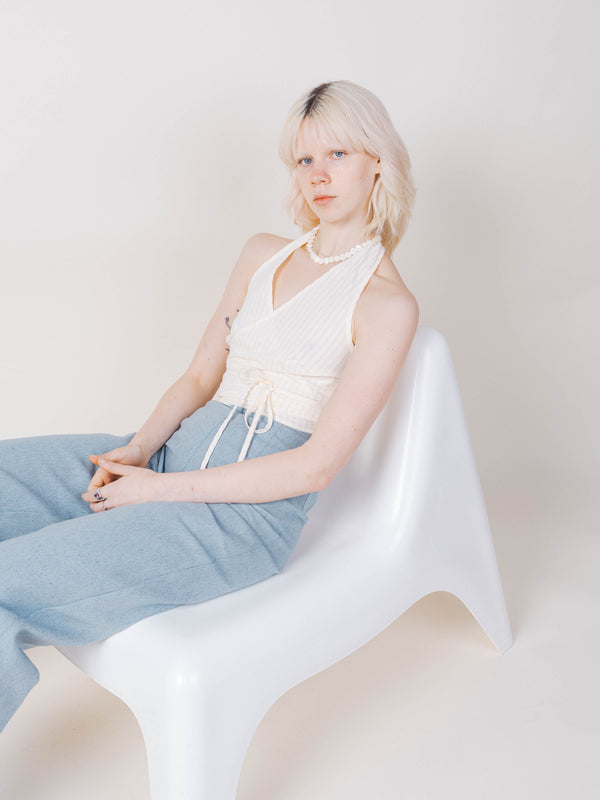 Veneer Halter Top in Butter Seersucker