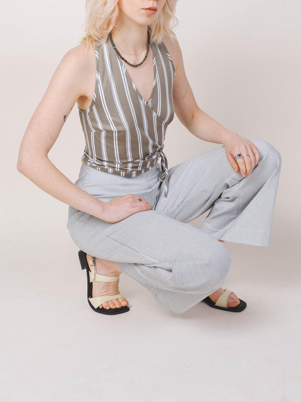 Veneer Halter Top in Olive Stripe