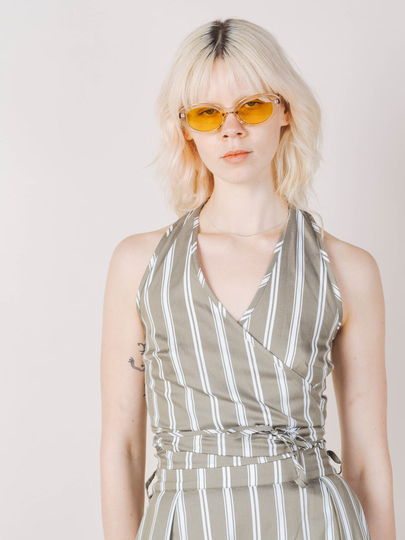 Veneer Halter Top in Olive Stripe